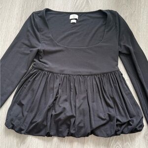 Aritzia Black Long-Sleeve Peplum Scoop Neck Top